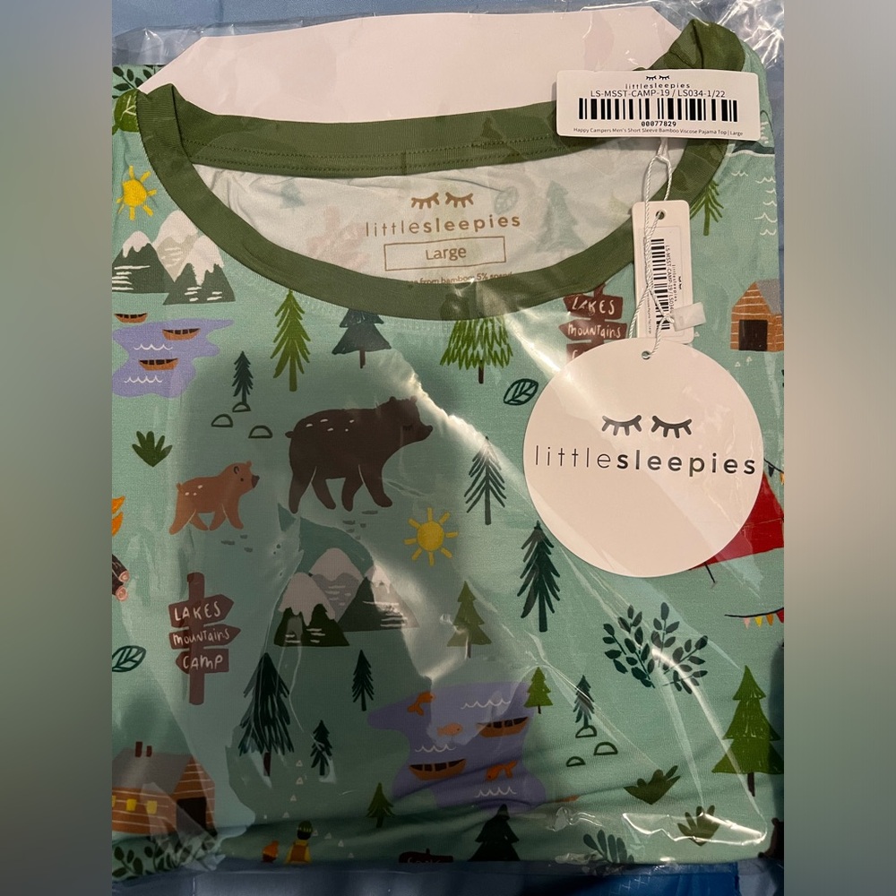 Little Sleepies Men’s Large Happy Camper short sleeve shirt NIB